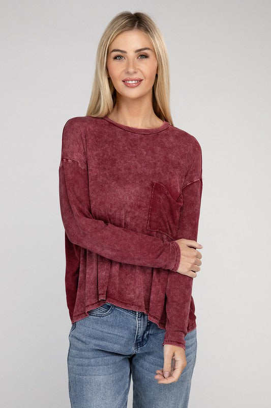 WASHED RIBBED DOLAMN SLEEVE TOP