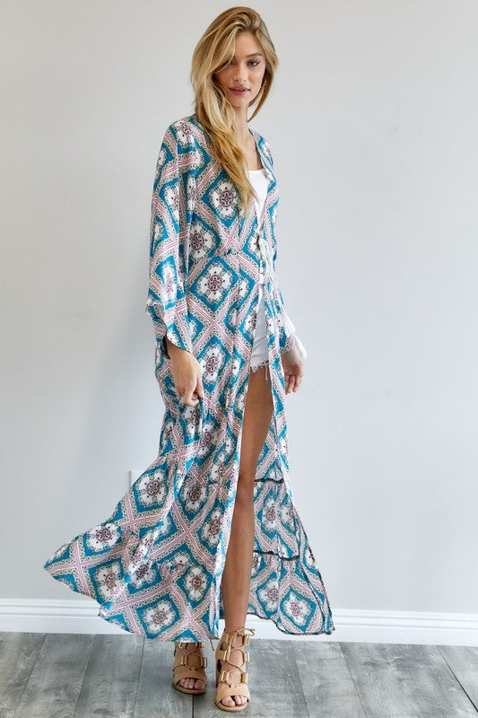 Printed Long Sleeve Loose Kimono