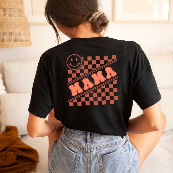 Mama Checkerboard Smiley Face Front & Back Tee