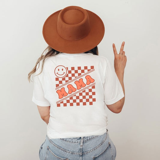 Mama Checkerboard Smiley Face Front & Back Tee