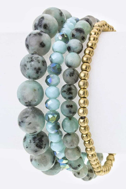 Semi Precious Beads Stretch Bracelets Set