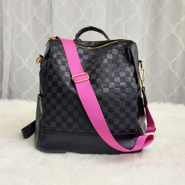 Chaise Checker Backpack Convertible Bag Pink Strap