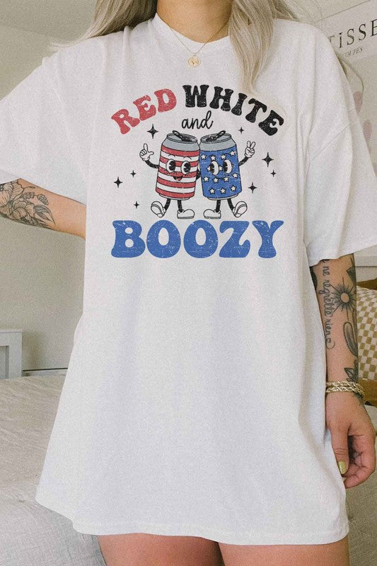 RED WHITE AND BOOZY OVERSIZED TEE  T-SHIRT