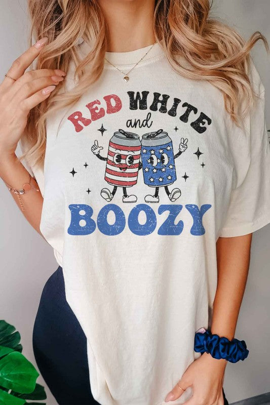 RED WHITE AND BOOZY OVERSIZED TEE  T-SHIRT