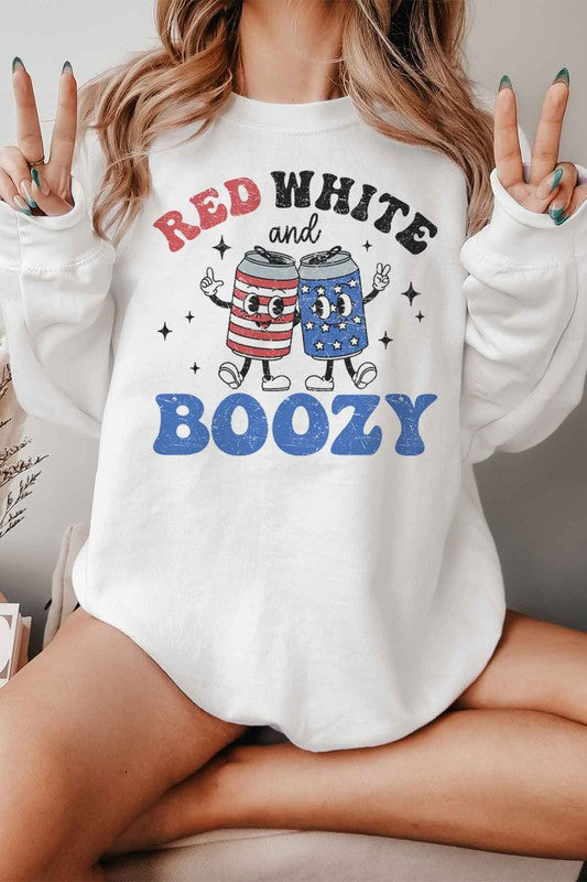 RED WHITE AND BOOZY GRAPHIC SWEATSHIRT