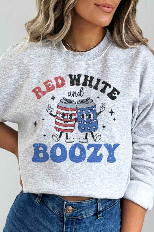 RED WHITE AND BOOZY GRAPHIC SWEATSHIRT