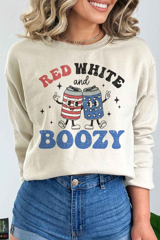 RED WHITE AND BOOZY GRAPHIC SWEATSHIRT