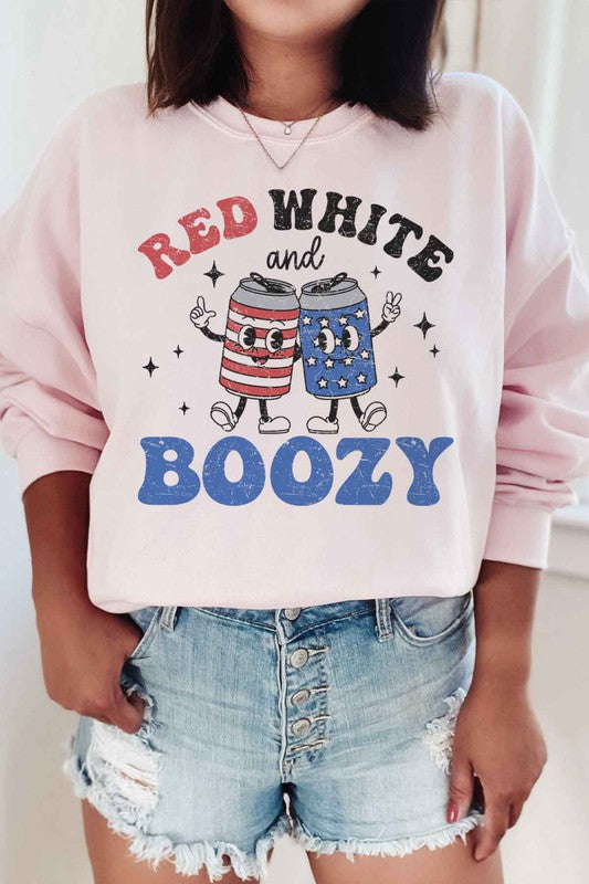 RED WHITE AND BOOZY GRAPHIC SWEATSHIRT