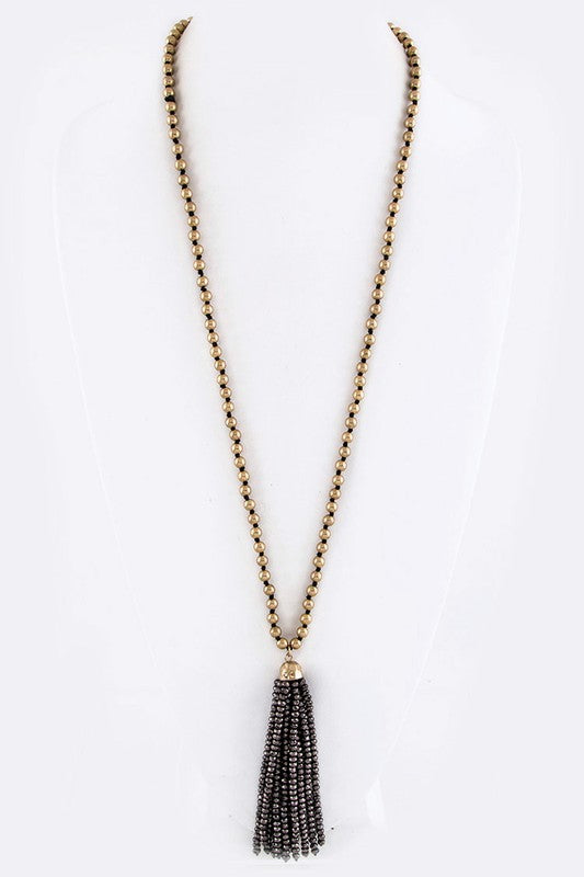 Crystal Beaded Tassel Hand Knot Pendant Necklace