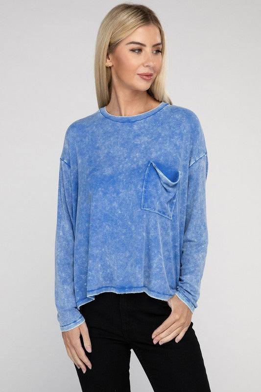 WASHED RIBBED DOLAMN SLEEVE TOP