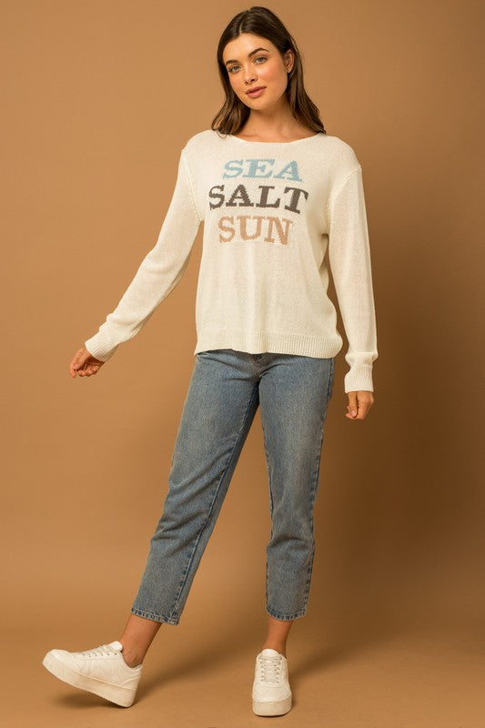 Round Neck Long Sleeve Sea Salt Sun Sweater