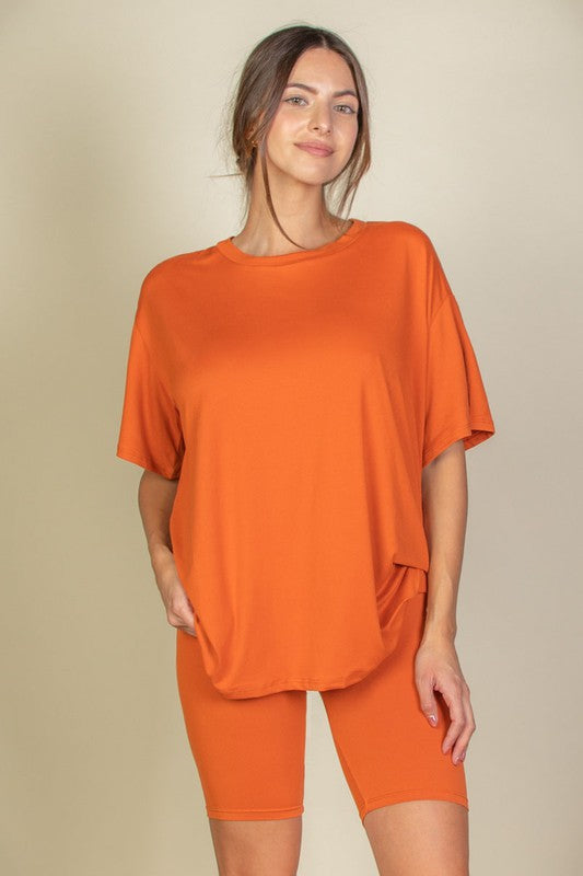 Loose Fit Top oversize shirts & Bike Shorts Set