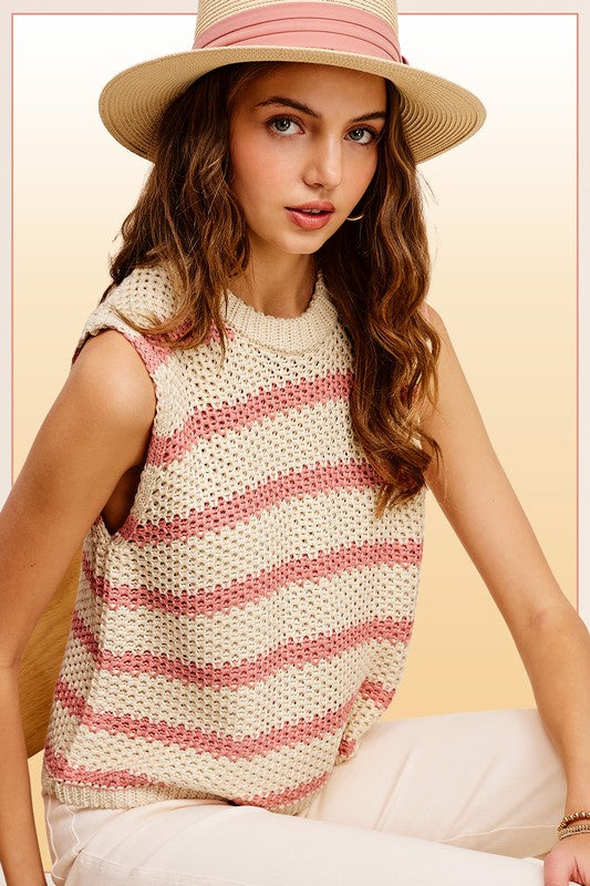 STRIPE SLEEVELESS SWEATER