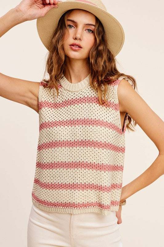 STRIPE SLEEVELESS SWEATER