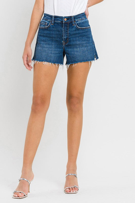 High Rise Slit Raw Hem A-Line Shorts