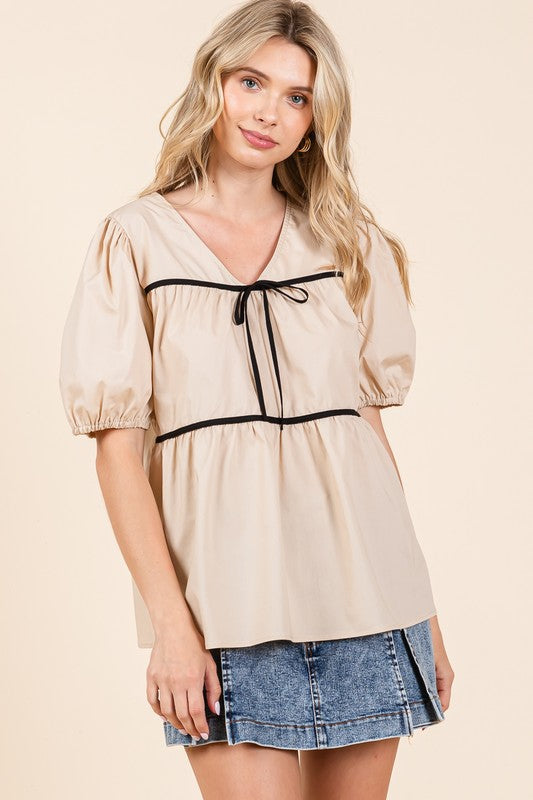 Piping Detail Babydoll Top