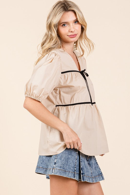 Piping Detail Babydoll Top