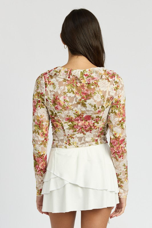 FLORAL PRINT BLOUSE WITH RUFFLE DETAIL