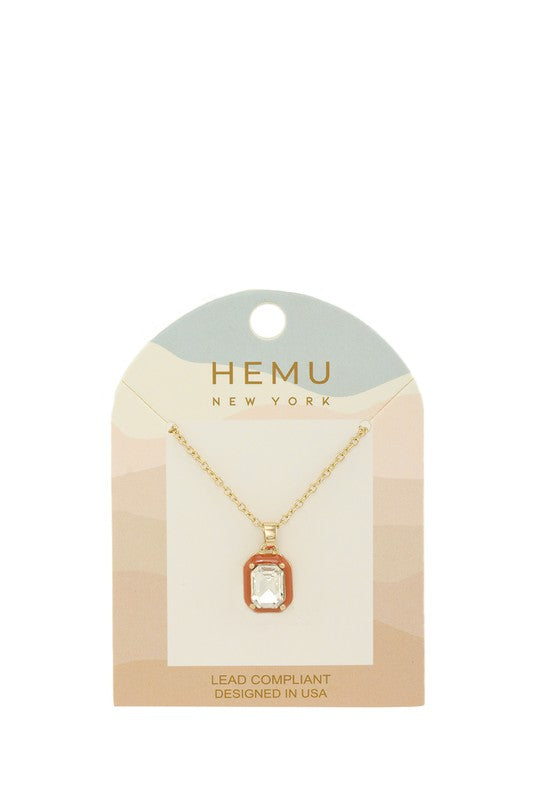 Rhinestone Square Pendant Necklace