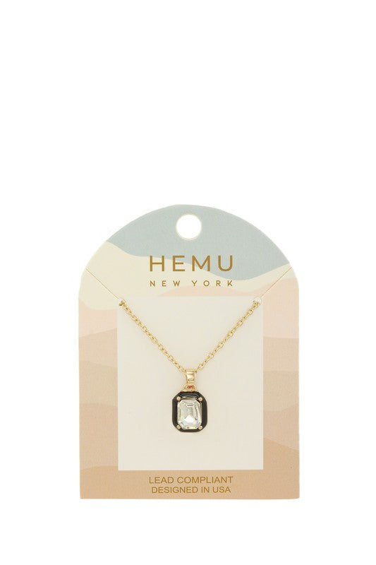 Rhinestone Square Pendant Necklace