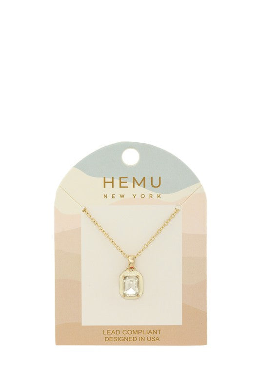 Rhinestone Square Pendant Necklace