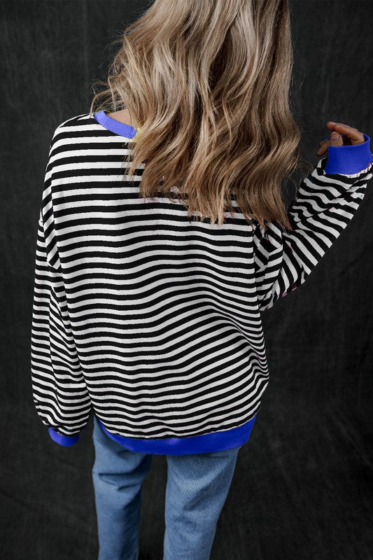 Stripe Contrast Edge Oversized Sweatshirt