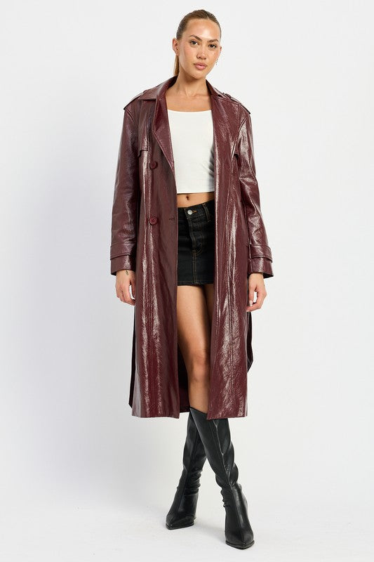 FAUX LEATHER TRENCH COAT