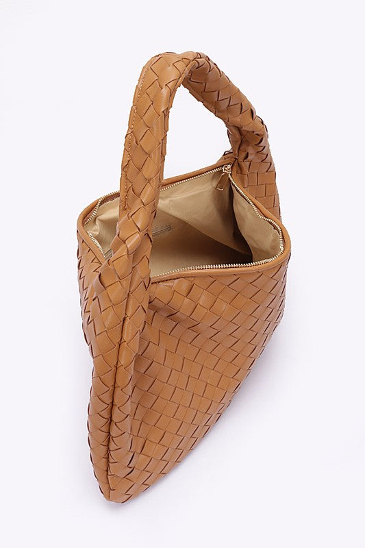 Weaved Faux Leather Soft Top Handle Shoulder Bag