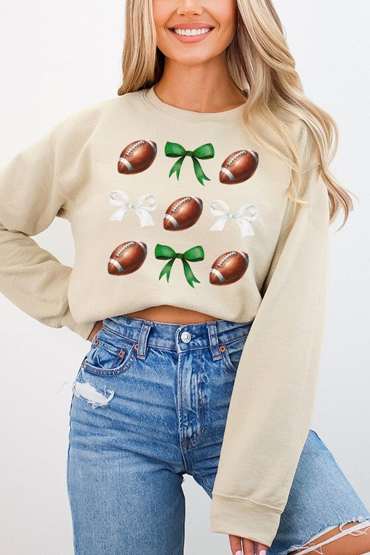 Gameday Football Bows Green White Sweatshirt