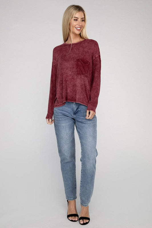 WASHED RIBBED DOLAMN SLEEVE TOP