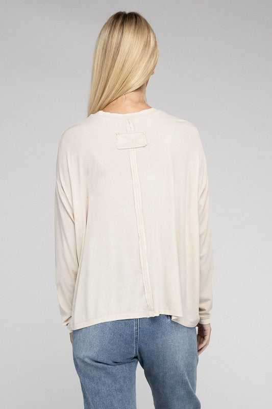 WASHED RIBBED DOLAMN SLEEVE TOP