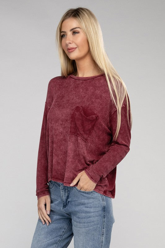 WASHED RIBBED DOLAMN SLEEVE TOP