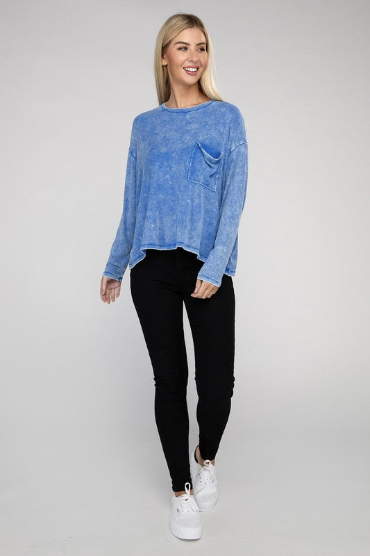 WASHED RIBBED DOLAMN SLEEVE TOP