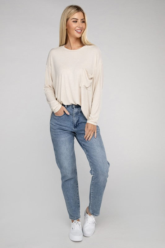 WASHED RIBBED DOLAMN SLEEVE TOP