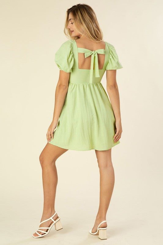 TIE BACK PUFF SLEEVE DRESS