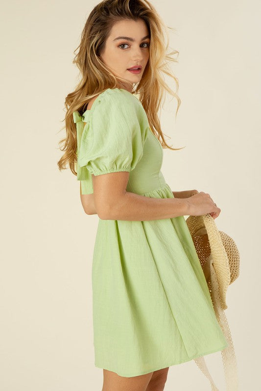 TIE BACK PUFF SLEEVE DRESS