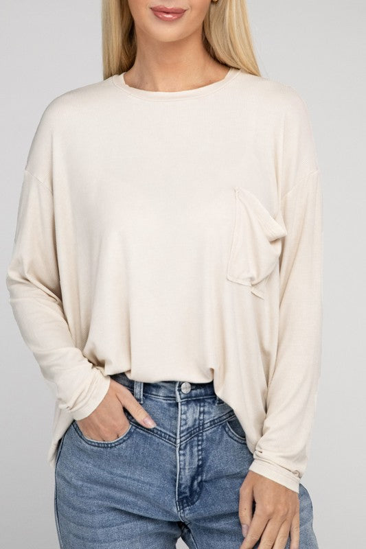 WASHED RIBBED DOLAMN SLEEVE TOP