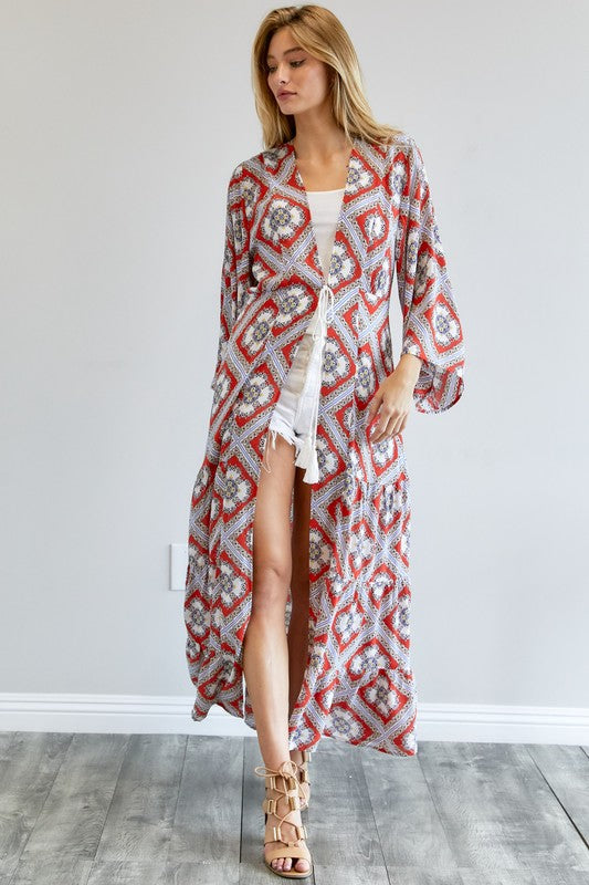 Printed Long Sleeve Loose Kimono