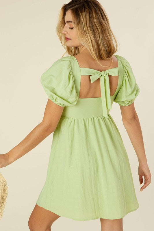 TIE BACK PUFF SLEEVE DRESS