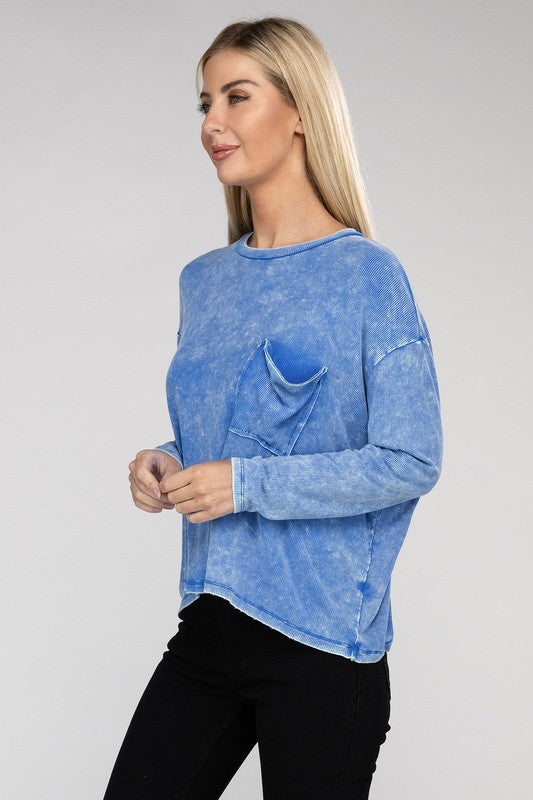 WASHED RIBBED DOLAMN SLEEVE TOP