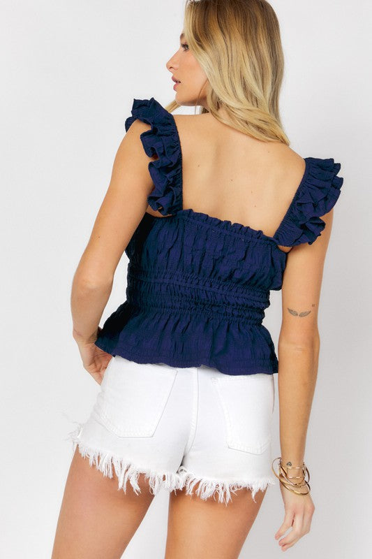 SQUARE NECK RUFFLE TOP