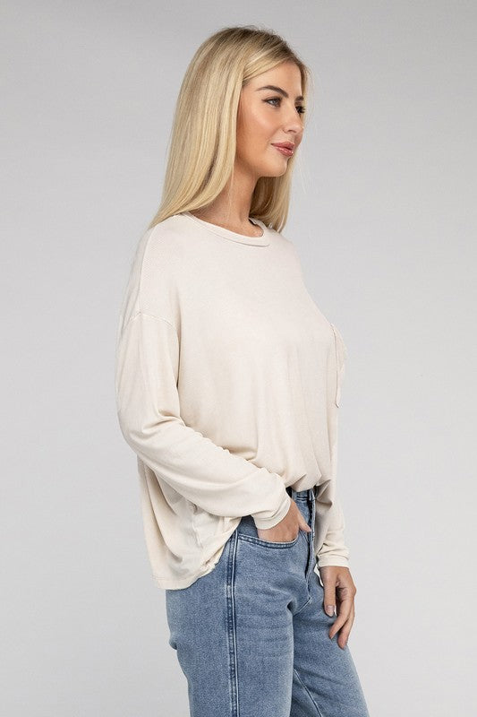 WASHED RIBBED DOLAMN SLEEVE TOP