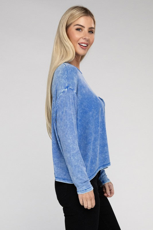 WASHED RIBBED DOLAMN SLEEVE TOP