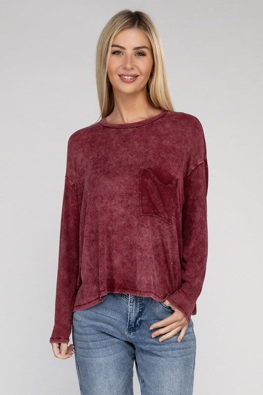 WASHED RIBBED DOLAMN SLEEVE TOP