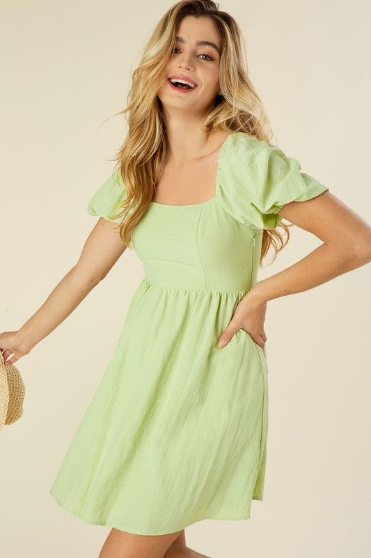 TIE BACK PUFF SLEEVE DRESS