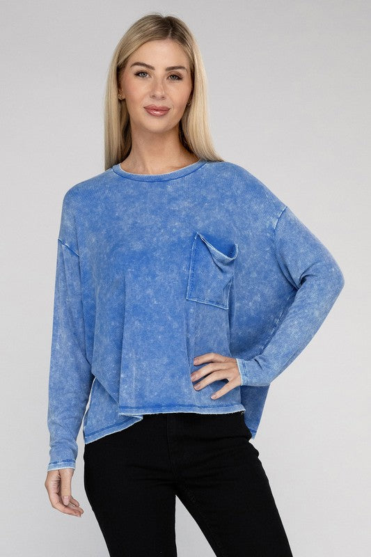 WASHED RIBBED DOLAMN SLEEVE TOP