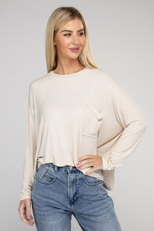 WASHED RIBBED DOLAMN SLEEVE TOP