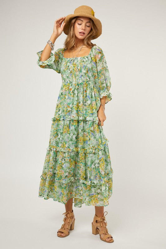 FLORAL MIDI CHIFFON DRESS